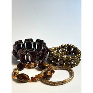 90s Bracelet Lot Chunky Bold Gold Brown Statement Layered Y2K Maximalist Fashion